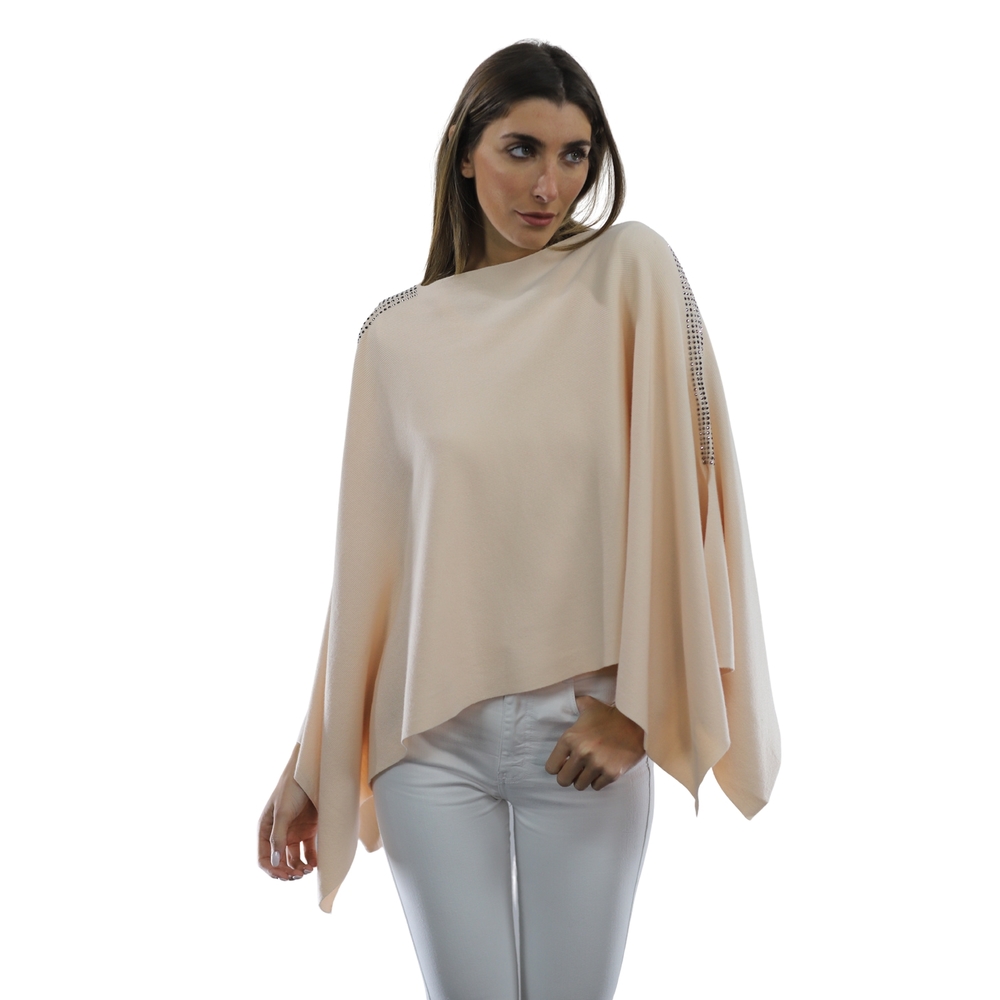 La Fiorentina Knitted Poncho with Embellishments - Peach